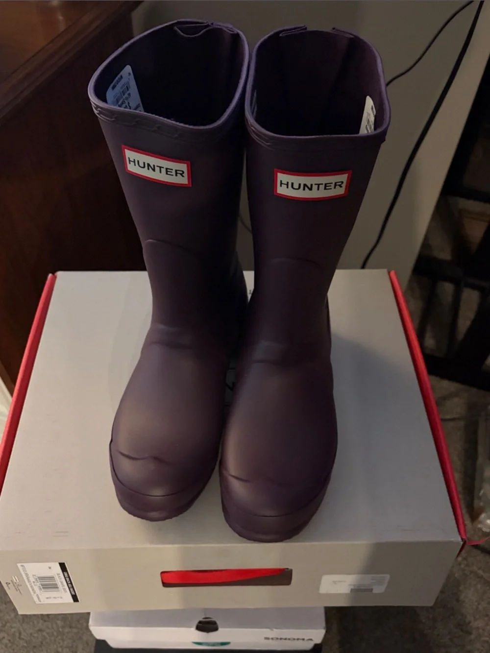 Hunter Men's Plum Waterproof Rain Boots